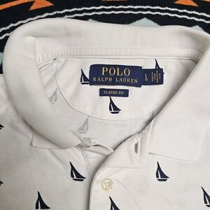 Ralph Lauren White Polo with Navy Sailboat Print